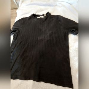 Ribbed Perry Ellis Medium All-Cotton Short Sleeve Black Shirt